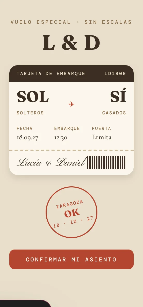 Invitación de boda «Viajeros» en el móvil