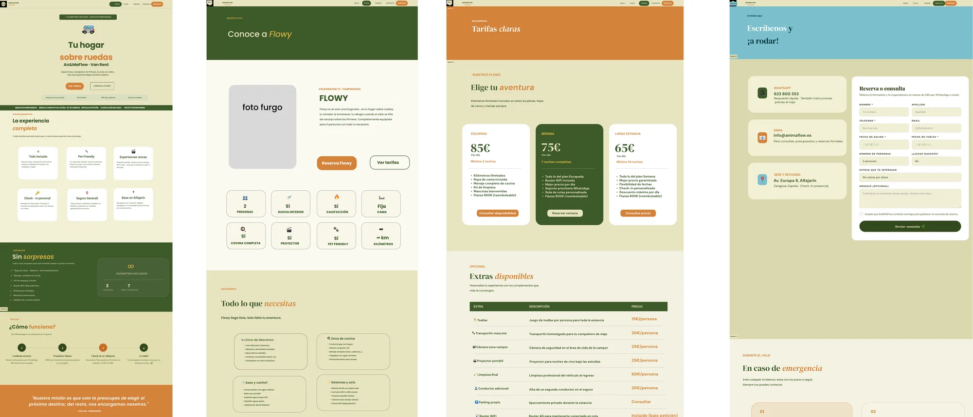 Diseño en Figma de las 4 páginas de la web de An&MaFlow