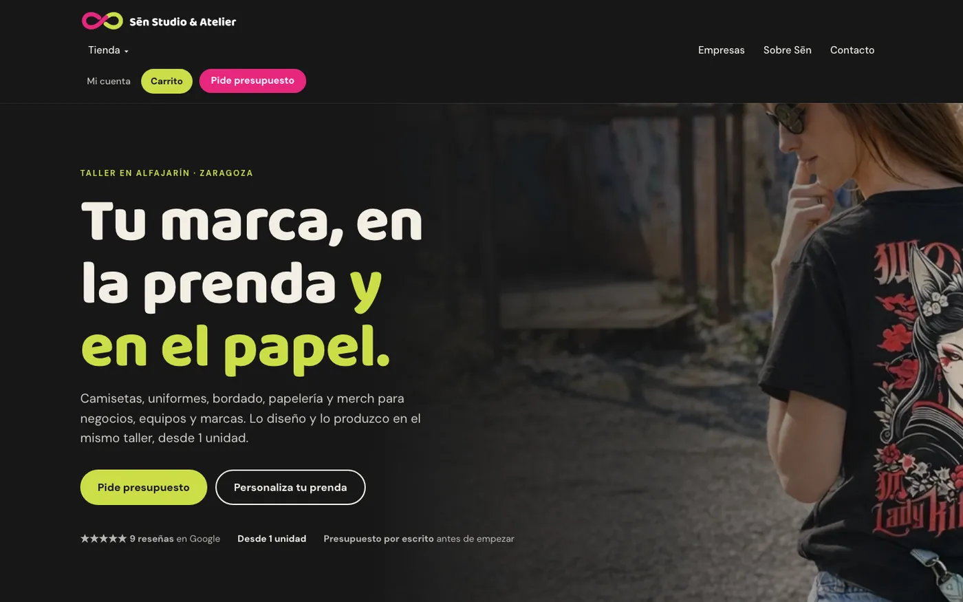 La web de Sēn Atelier con la identidad aplicada